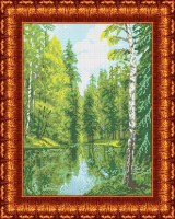 Озеро в лесу КК 026.Канва с нанесенным рисунком для вышивки крестом 23х30 см